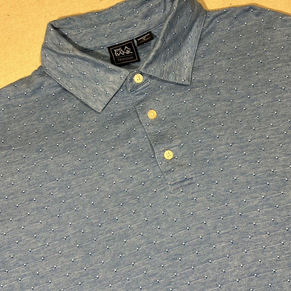Jos A Bank Traveler Polo XL Blue Diamond Print 100% Cotton Golf Shirt
